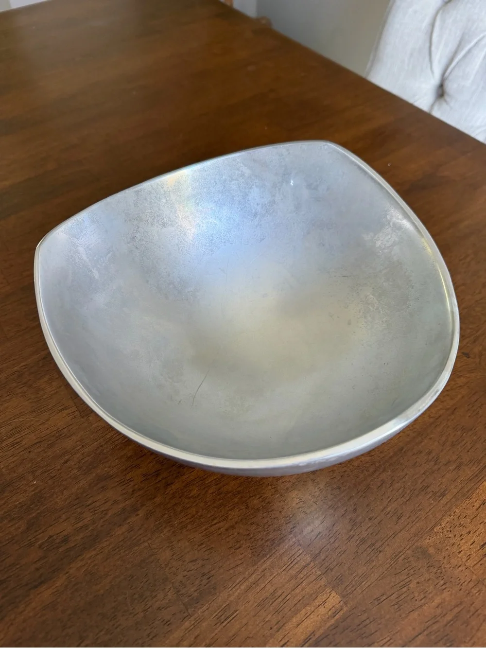 Modern Wavy Rim Silver Metal Decorative Bowl
